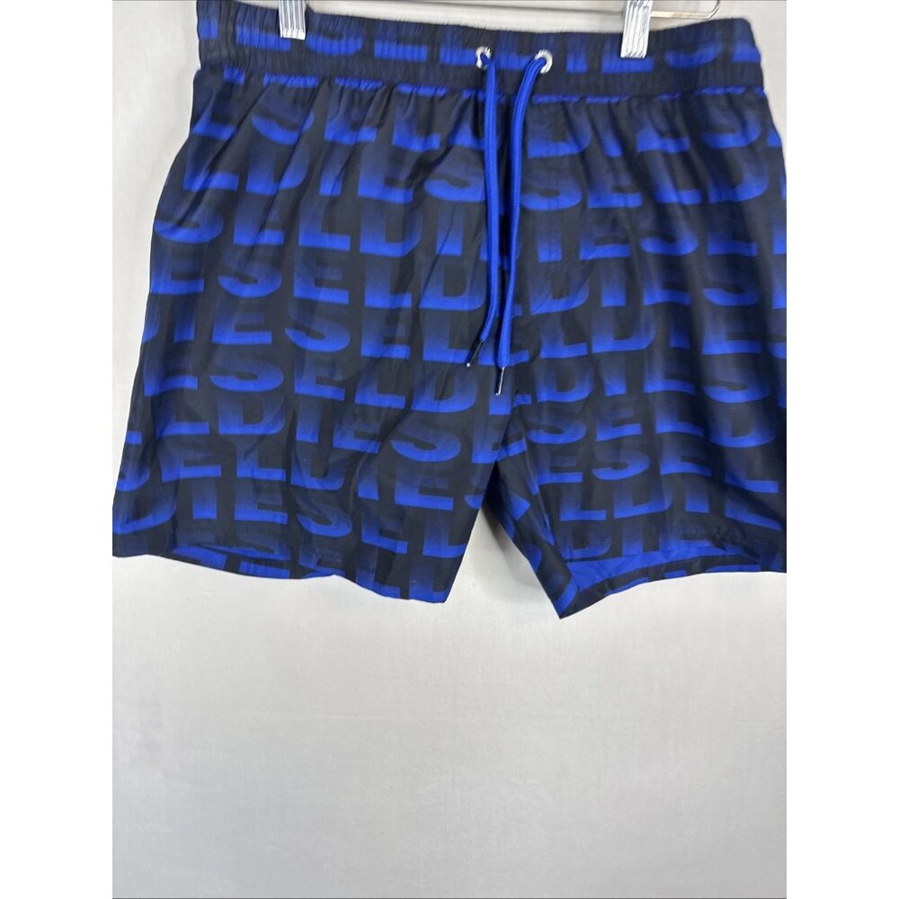 Diesel Beachwear Logo Swim Trunks Blue Black Allover Print Shorts Men L (fits M)